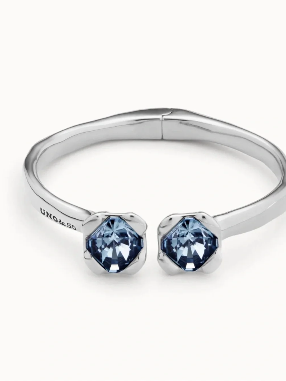 Silver Open Bracelet with Blue Crystal Accents
